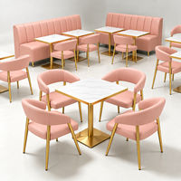 Ensemble de mobilier pour boutique de desserts - Chaises roses et bleues, tables en marbre, sièges de comptoir pour café, boulangerie, glacier