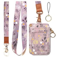 Dompet Kartu Bisnis Polyester Anti RFID Custom Print dengan 25 Desain, Jendela ID, 5 Slot Kartu, Tali Leher/Pergelangan Tangan