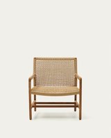 Fauteuil d'extérieur moderne et portable Nadeera avec structure en teck massif et finition naturelle en rotin tressé