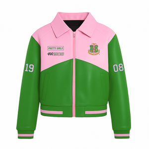 Chaqueta de Cuero PU Alpha Kapa Alpha Lista para Enviar, Chaqueta Bomber de Cuero de Alta Calidad, Chaqueta Deportiva Estilo Universitario - Product Image 1