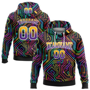 Sudadera con Capucha Deportiva de Diseño de Líneas Coloridas en 3D con Degradado Negro, Dorado y Morado, Más Vendida, para Adultos y Jóvenes - Product Image 1
