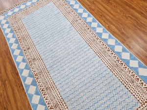 Tapis en coton imprimé bloc de main bohème écologique Style marocain anti-dérapant tufté tissage plat pour salon lavable à la main - Product Image 2