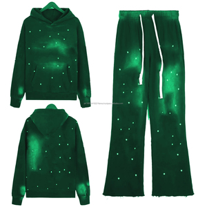 Pantalones Deportivos de Felpa 100% Algodón con Bordado Desgastado, Estilo Urbano, Lavado Ácido, Acampanados, para Invierno, con Pedrería para Hombre - Product Image 5