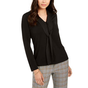 Top in Crepe con Collo all'Americana Comodo da Donna Charter Club, Silhouette Aderente Nera, Disponibile nelle Taglie Petite e Medium - Product Image 1