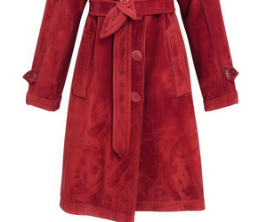 Manteau trench léger et décontracté en cuir de mouton rouge véritable, en daim, avec col croisé et fermeture éclair, design élégant pour femme - Product Image 2
