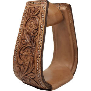 Étriers de selle de cheval Western de qualité supérieure 5 "de large Floral usiné Tan cuir recouvert d'étriers d'équitation robustes Sentier équestre - Product Image 5