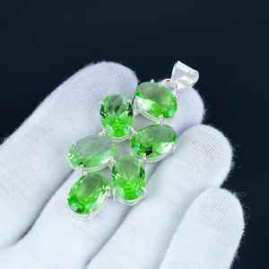 Elegant Women's Green Amethyst Pendant <b>Necklace</b> Handmade <b>Silver</b> Plated Oval Cut Gemstone Bezel Setting Fashion Pendants Charms - Product Image 3