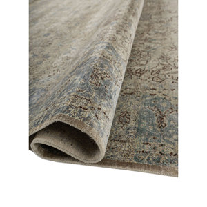 Tapis noué à la main en laine et soie Aurora Ivory, modèle classique AKWS-13049, grand rectangle, motif médaillon abstrait, pour salon et couloir. - Product Image 2