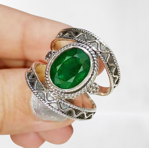 925 plata esterlina estampada mejor calidad anillo Esmeralda hecho a mano cabujón piedra preciosa rodio plateado para bodas y fiestas - Product Image 1