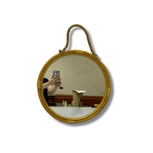 Chic Vintage Rattan <b>Wood</b> Wall Decorative <b>Mirror</b> Custom Size Hanging Rope for Living Room Bedroom <b>Bathroom</b>-Wholesale - Product Image 2