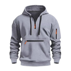 New Arrival <b>Men's</b> Winter Windproof Canvas Bomber <b>Jacket</b> <b>Half</b> <b>Zip</b> Hooded Collar Embroidery Front Sportswear Outdoor Training Wear - Product Image 1