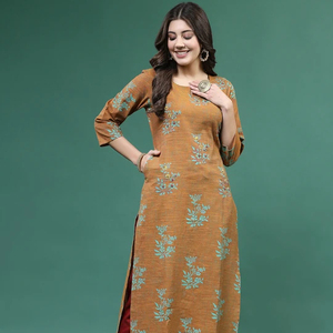 Costume Salwar Kameez pakistanais pour femmes, beige, en coton, avec travail de miroir, col en V, manches longues, coupe trapèze, nouveau style d'été, vêtements professionnels - Product Image 1