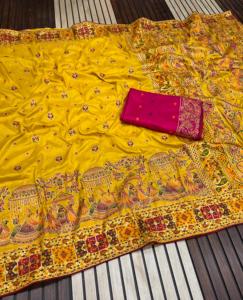 Luxurious <b>Pashmina</b> Silk Saree Featuring AllOver Zari Weaving with Multi Colour Thread Work Ideal for Parties <b>Weddings</b> Festivals - Product Image 2