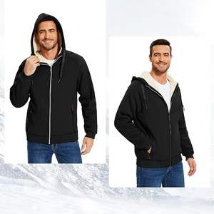 100% Superior Quality Custom Solid Pattern <b>Sherpa</b> Coat With Metal Zipper Elastic Cuff Hooded Collar Winter Jacket For Male - Product Image 5