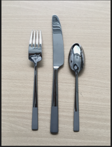 Ensemble de couverts en acier inoxydable avec manche martelé unique, cuillère et fourchette argentées, pour les fêtes - Product Image 3