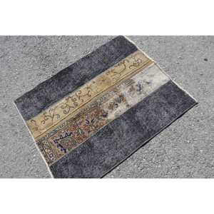 Alfombra Vintage de lana negra y beige de 3x3,5 pies, hecha a mano, área grande turca, retazos rectangulares abstractos para pasillo, Alfombra de látex para habitación nueva - Product Image 2