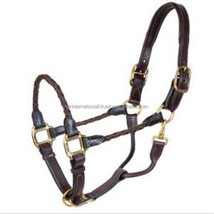 Licou de cheval en cuir marron cousu solide, licou de cheval tressé en cuir fait à la main avec boucle et anneaux en laiton massif de toutes tailles - Product Image 5