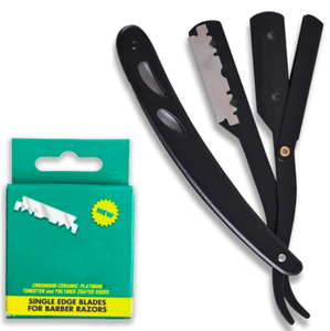 ชุดมีดโกนขอบตรงสีดำมืออาชีพพร้อม100แบบใช้แล้วทิ้งใบมีดตัดผมสแตนเลสสำหรับกำจัดขนตามร่างกายแบบผง - Product Image 1