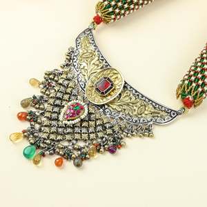Anokhi 925 Silver Rajputi Jhalar <b>Necklace</b> with Dual Tone & <b>Ruby</b> for Weddings - Product Image 4