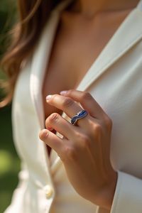 Joyería fina de lujo personalizada, anillo cruzado de zafiro azul platino y Diamante, banda de declaración moderna chapada en rodio para bodas - Product Image 3