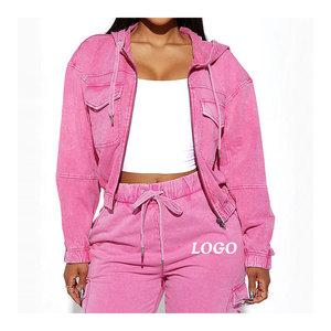 Conjunto de pantalones cargo con estampado de algodón pesado y logotipo personalizado de alta calidad con lavado ácido de gran tamaño para mujer, conjunto de pantalones de chándal y Sudadera con capucha informales - Product Image 4