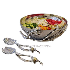 ชามสเตนเลสโลหะเคลือบเงาทำจากอลูมิเนียมขัดเงาพร้อมช้อนและส้อมชามรูปดอกไม้สุดหรู - Product Image 1