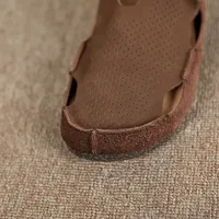 Mocassins perforés à enfiler en cuir de vachette grainé nubuck, chaussures décontractées toutes saisons