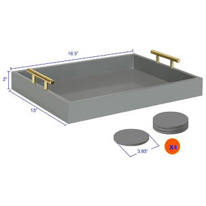 Mesa de centro Use bandeja de servicio de madera con asas de metal Juego rectangular ecológico de 4 posavasos a juego y bandeja perfecta - Product Image 3