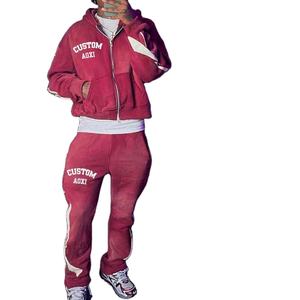 Trajes Deportivos de Algodón 100% de la Mejor Calidad, Lavado Ácido, Invierno, Tinte Liso, Estampado Puff, Estilo Vintage, Hip Hop - Product Image 2