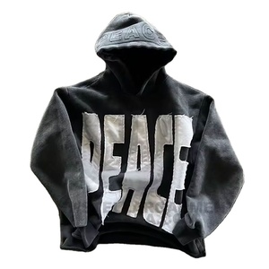 <b>Men</b> High Quality Thick Oversized Distressed French Terry Hoodies Custom Logo Cotton Heavyweight Unisex Acid Washed Hoodies - Product Image 5