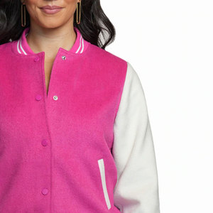 Chaqueta universitaria con estampado bordado de Color único para mujer 2025 chaqueta universitaria con cuello redondo personalizada para mujer con servicio OEM - Product Image 6