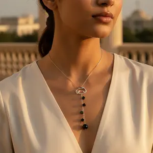 Collier pendentif oiseau en argent 925 pour femme, onyx noir plaqué, style religieux, motif personnalisable, topaze, diamant, forme poire, principal - Product Image 1