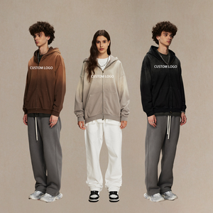 Hiver 2024 Streetwear en coton tricoté à capuche zippé oversize, brodé, délavé, vieilli, effet délavé à l'acide, 450 g/m², vintage, écologique - Product Image 5