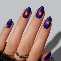 BTARTBOX Faux Ongles Halloween Automne Hiver en Gros, Amande, Gel Souple, Effet Œil de Chat Bleu, Gothique, Bling, Premium, à Presser