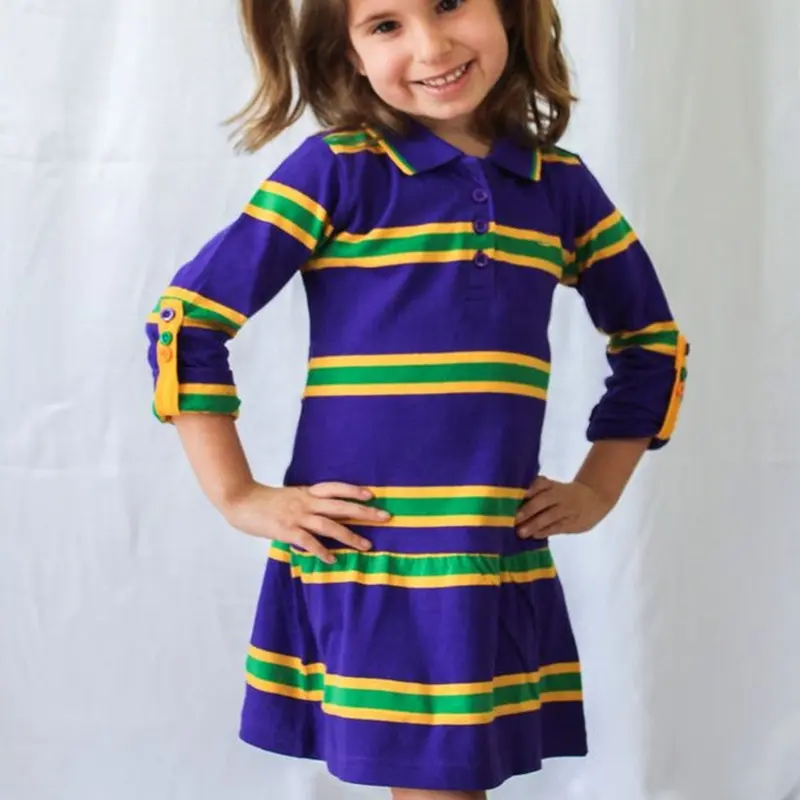 Nuova manica lunga in cotone per bambine martedì gras abbigliamento a righe per bambini autunno collo polo per bambina vestito martedì gras