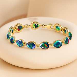 กำไลเทนนิสเงินประดับพลอยโอปอลดำธรรมชาติ กำไลโอปอลไฟดำ ทำด้วยมือ ของขวัญประจำเดือนเกิดสำหรับเธอ - Product Image 3