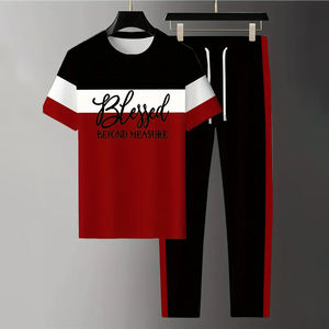 Conjunto de camiseta informal de bloque de color para hombre, 2 camisetas y pantalones de manga corta con cuello redondo - Product Image 4