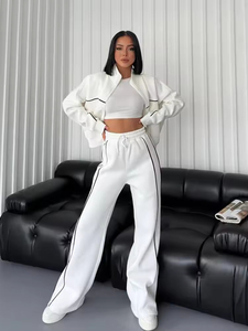 Survêtements d'hiver pour femmes personnalisés en coton uni, ensemble 2 pièces, coupe-vent, piping réfléchissant, sweat-shirt, ceinture en dentelle, imprimé, taille plus - Product Image 2