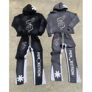 Conjunto de pantalones de chándal con capucha y lavado ácido de diamantes de imitación con cremallera ligera sólida ropa de calle de invierno superventas personalizada - Product Image 2