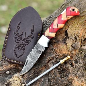 Cuchillo de Acero de Damasco Personalizado 2026 con Mango de Hueso Teñido de Azul, 7 Pulgadas de Alto, Cuchillo Coleccionable Único, Venta al por Mayor, Logotipo Personalizado OEM - Product Image 5