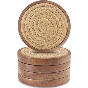 ชุดถาดรองแก้วไม้อะคาเซียทรงกลมทรงสี่เหลี่ยมทำจากไม้สีเข้มงานตามสั่งใช้สำหรับดื่ม - Product Image 5