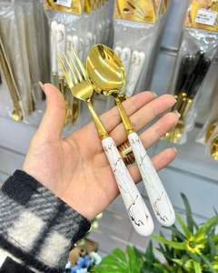Stylish Sleek Luxury Marble Acrylic Handle Cutlery Set Premium Stainless Steel Modern <b>Flatware</b> for Contemporary Dining Settings - Product Image 2