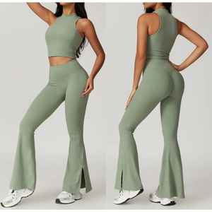 Conjunto deportivo de alta calidad, mallas fruncidas con sujetador, ropa de Yoga de manga larga, conjunto de entrenamiento activo para mujer, conjunto de 2 piezas para mujer - Product Image 1