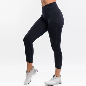 Custom fitness high waist compression workout front V cut sports <b>leggings</b> yoga pants tight <b>Capri</b> for woman with OEM service - Product Image 3