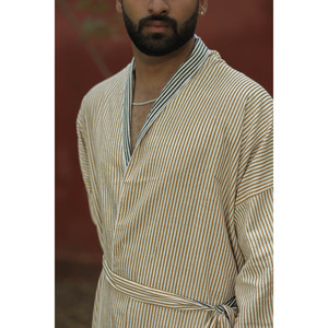Men's Striped 100% Cotton Kimono <b>Robe</b> Lightweight Long Sleeve Sleepwear Pockets Soft Breathable Spa <b>Beach</b> Resort Cover One Size - Product Image 6