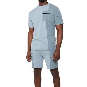 Ensemble de shorts d'été pour hommes de qualité supérieure avec impression de logo personnalisé T-shirt à poches pour shorts de couleur unie avec technique d'appliques - Product Image 1