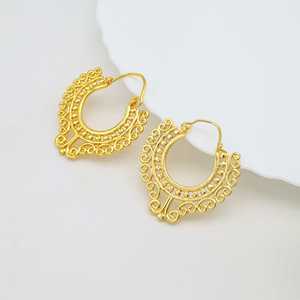 Nuevos pendientes de aro modernos, joyería tribal de latón para mujer, chapados en oro de 18k, con filigrana en espiral, estilo bohemio, para venta al por mayor/OEM/ODM - Product Image 4