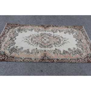 พรมวินเทจขนาด 3.8x7.1 ฟุต สีน้ำตาลลายดอกไม้ พรมขนสัตว์ตุรกี - Product Image 2