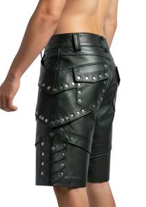 กางเกงขาสั้นหนังแท้สไตล์พังก์ร็อกสำหรับผู้ชาย ประดับหมุดโลหะ ดีไซน์ใหม่ปี 2026 - Product Image 2