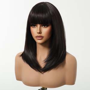 DWY Chic Chin-Length <b>Brown</b> Synthetic <b>Wig</b> with Bangs High Quality Lace Front Headband <b>Wig</b> Glueless Design - Product Image 6